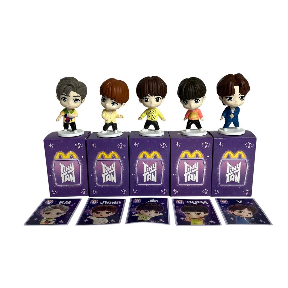 MCDONALDS BTS TinyTAN Happy Meal Toy Lot 5 RM Jin SUGA Jimin V Boxes Cards